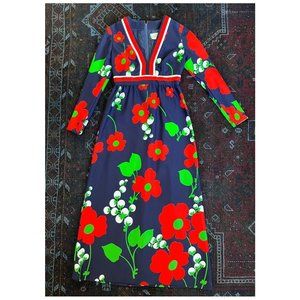 RARE Vintage Tori Richard Floral V-Neck Maxi Dress | Blue Red White | Size 10 4